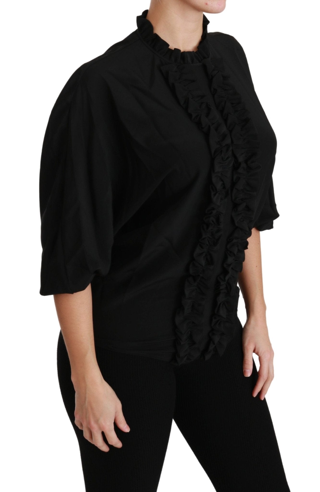 Black Silk Shirt Ruffled Top Blouse - coffeewithmee2Dolce & GabbanaP2878S