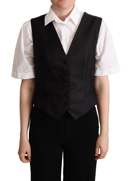 Black Silk Sleeveless Waistcoat Vest - coffeewithmee2Dolce & GabbanaP5279S