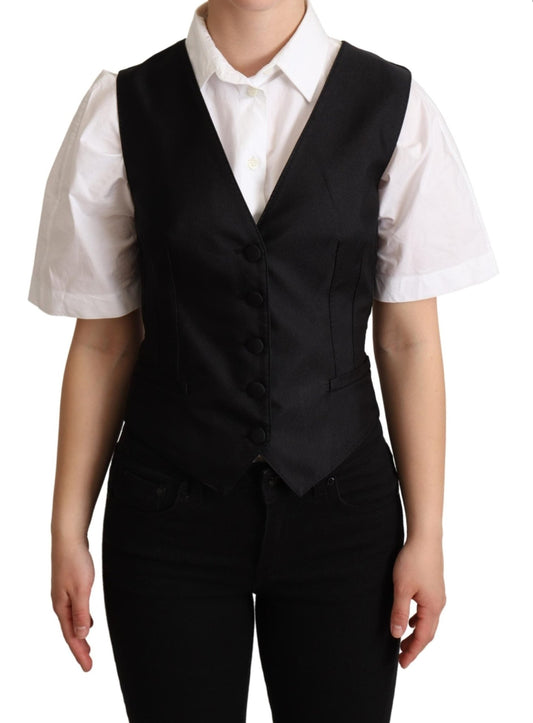 Black Silk Sleeveless Waistcoat Vest - coffeewithmee2Dolce & GabbanaP5287S
