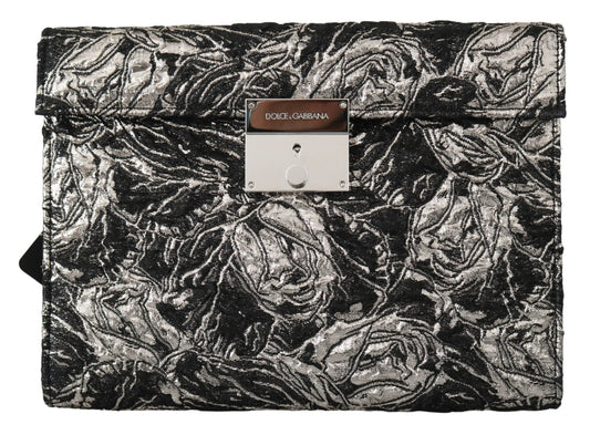 Black Silver Jacquard Leather Document Briefcase Bag - coffeewithmee2Dolce & GabbanaP0118S