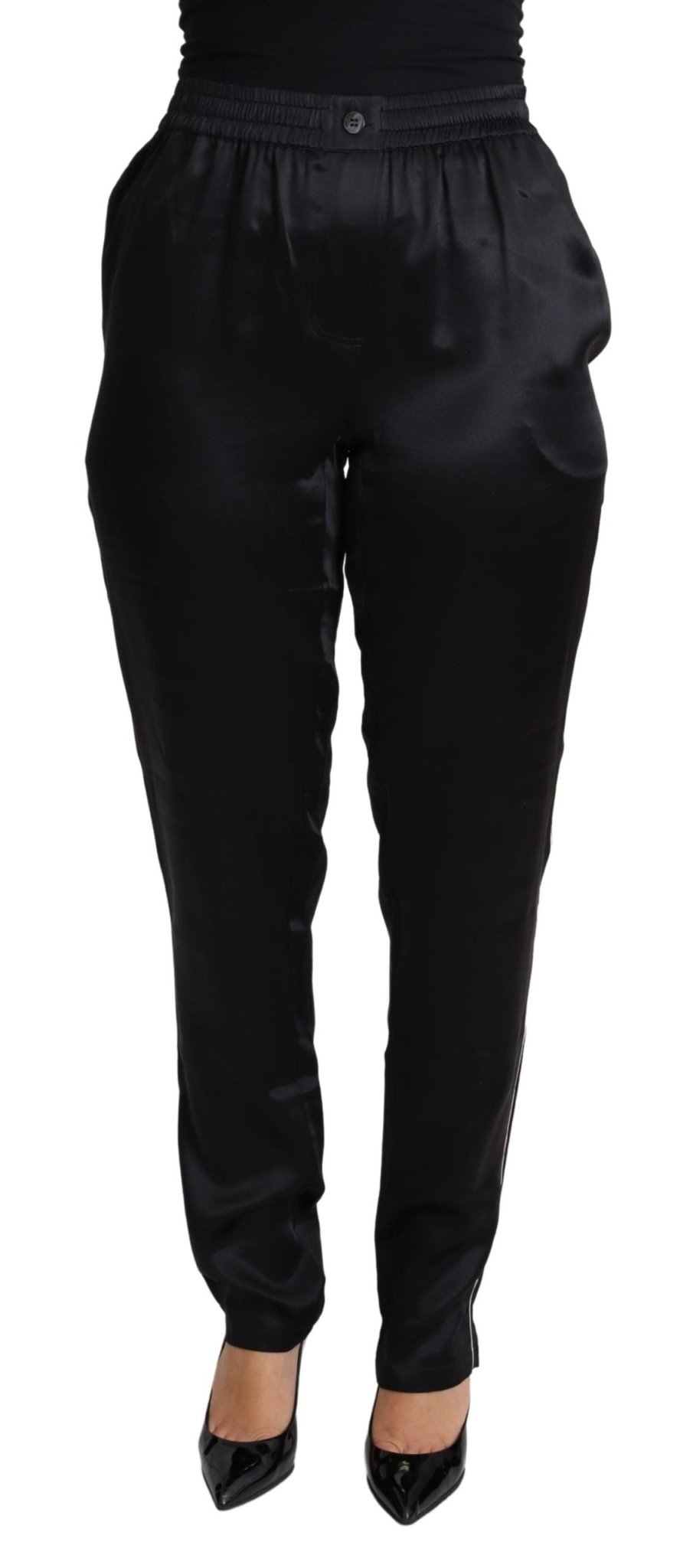 Black Skinny Tapered Trouser Silk Satin Pants - coffeewithmee2Dolce & GabbanaP4507S