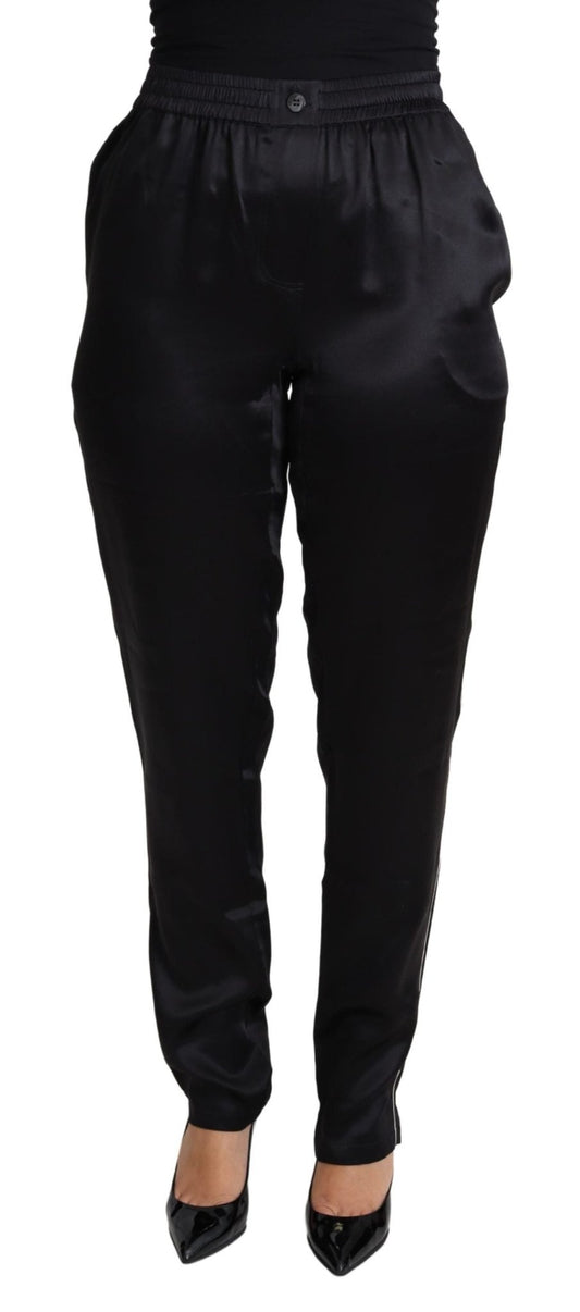 Black Skinny Tapered Trouser Silk Satin Pants - coffeewithmee2Dolce & GabbanaP4507S
