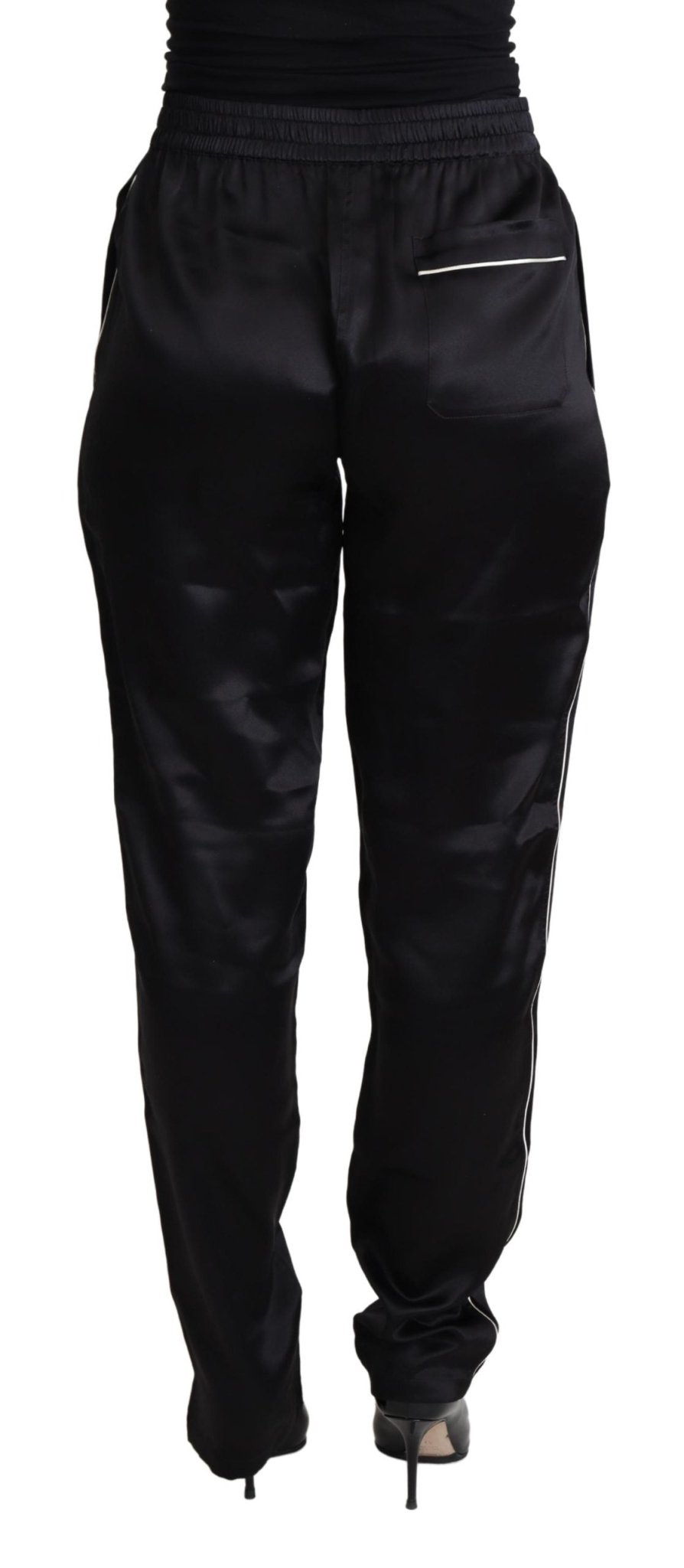 Black Skinny Tapered Trouser Silk Satin Pants - coffeewithmee2Dolce & GabbanaP4507S
