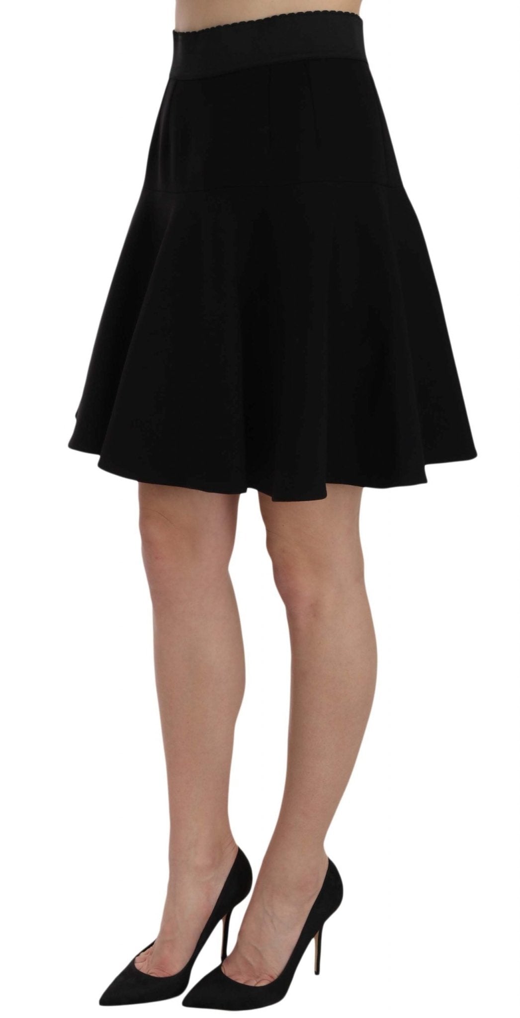 Black Solid A-line Fluted High Waist Mini Skirt - coffeewithmee2Dolce & GabbanaP1542S