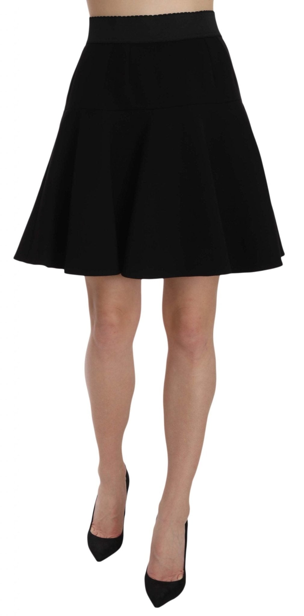 Black Solid A-line Fluted High Waist Mini Skirt - coffeewithmee2Dolce & GabbanaP1542S