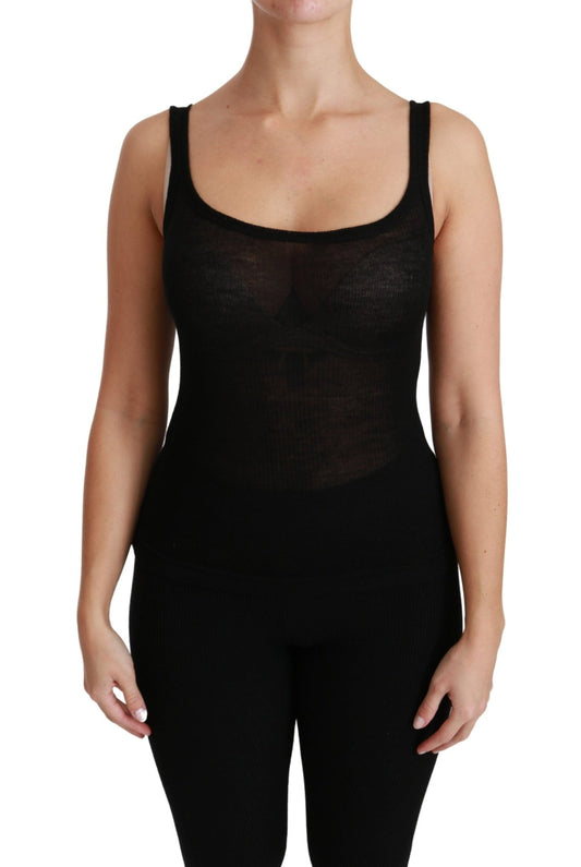 Black Spaghetti Strap Tank Cashmere Top T-shirt - coffeewithmee2Dolce & GabbanaP2813S