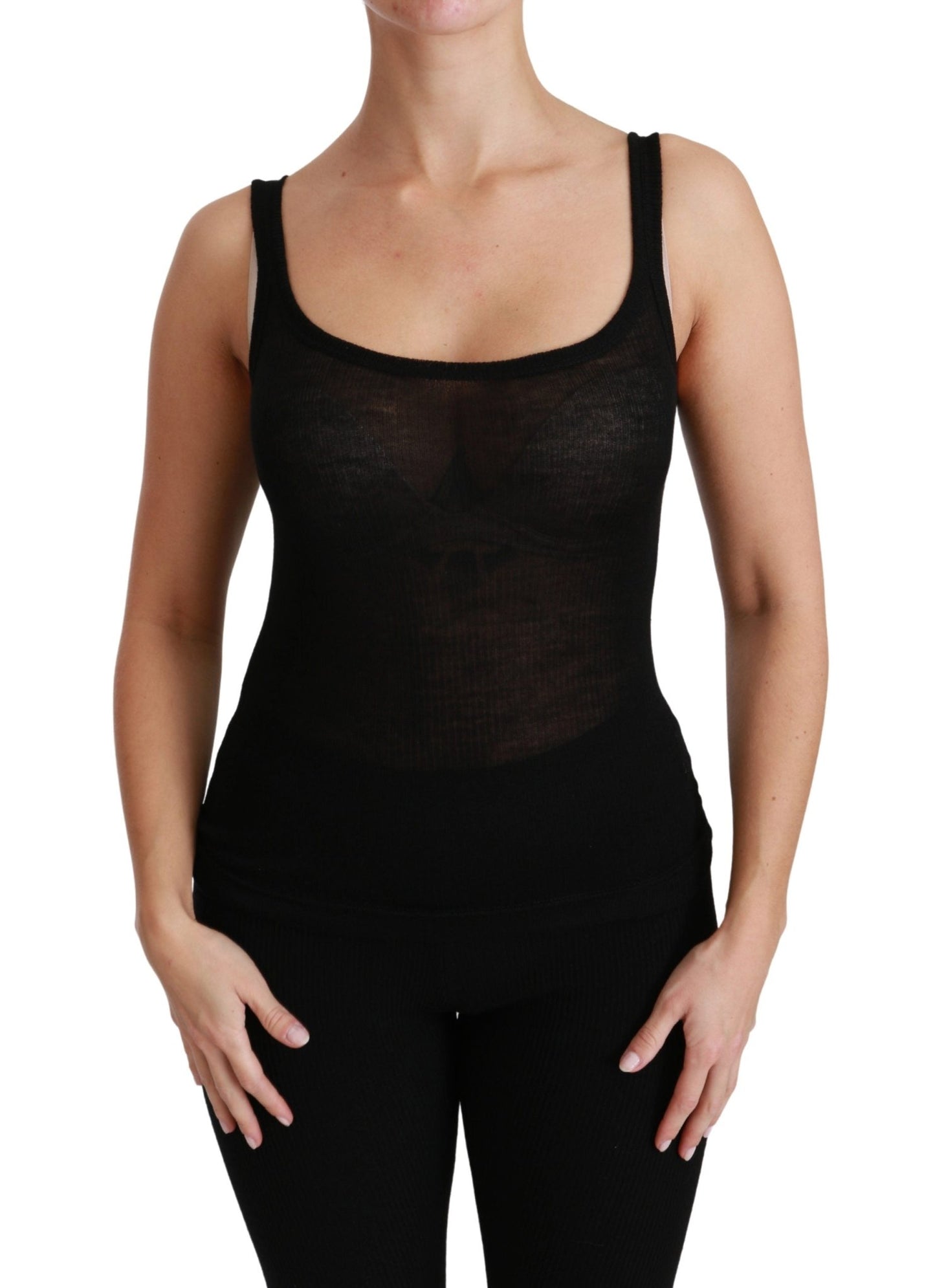 Black Spaghetti Strap Tank Cashmere Top T-shirt - coffeewithmee2Dolce & GabbanaP2813S