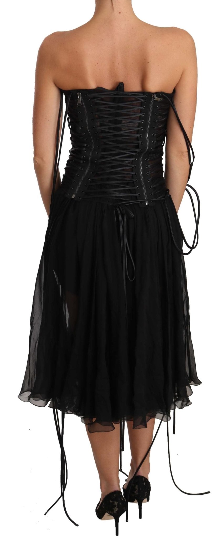 Black Strapless Corset A-line Midi Dress - coffeewithmee2Dolce & GabbanaP2332S