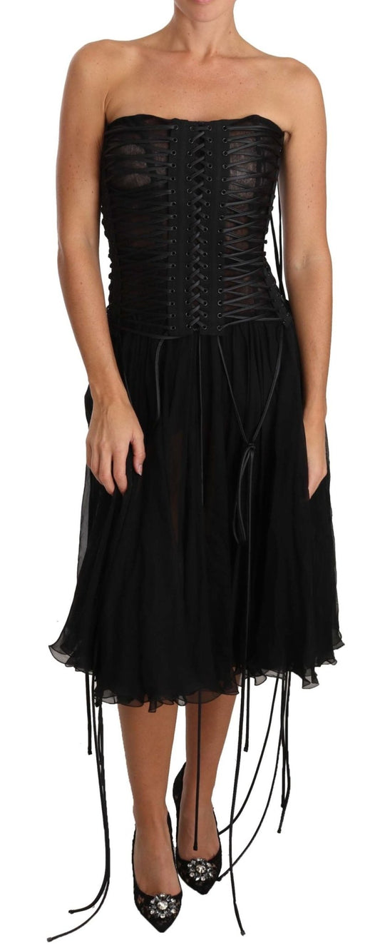 Black Strapless Corset A-line Midi Dress - coffeewithmee2Dolce & GabbanaP2332S