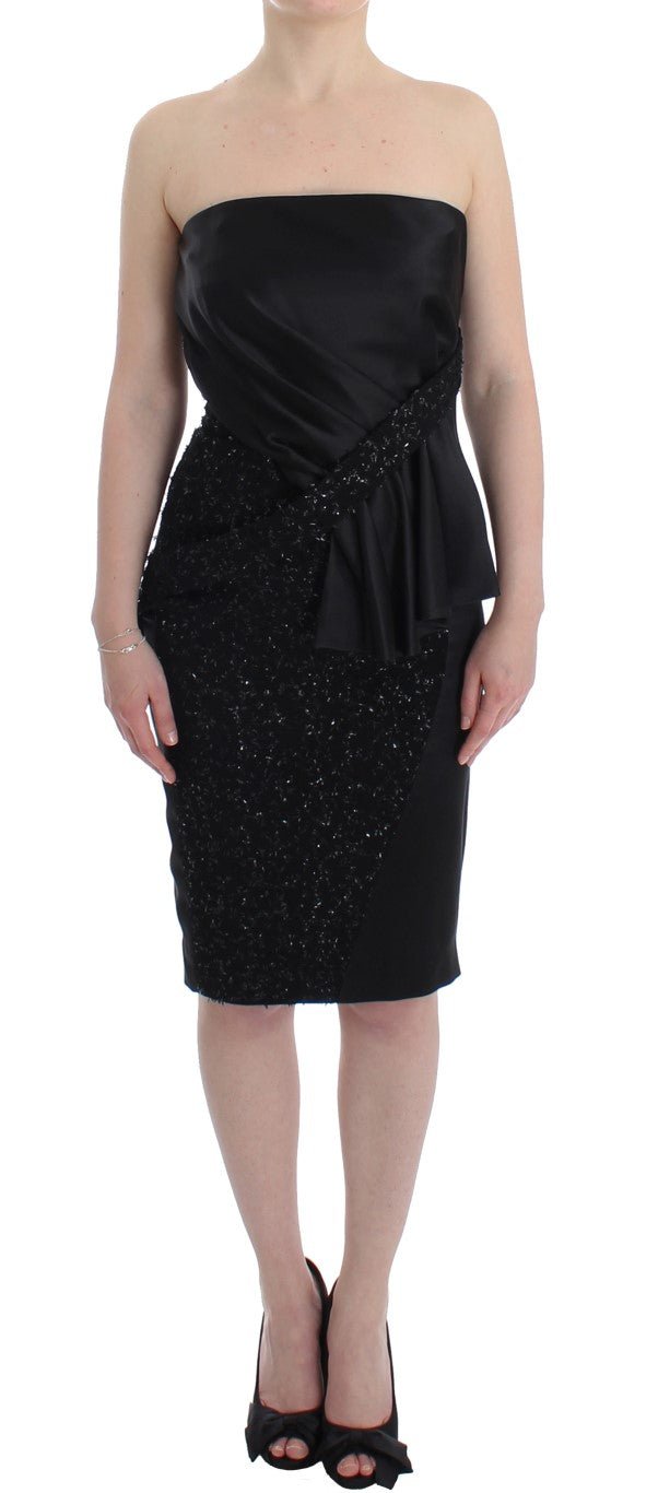Black Strapless Embellished Pencil Dress - coffeewithmee2Masha MaP1190S