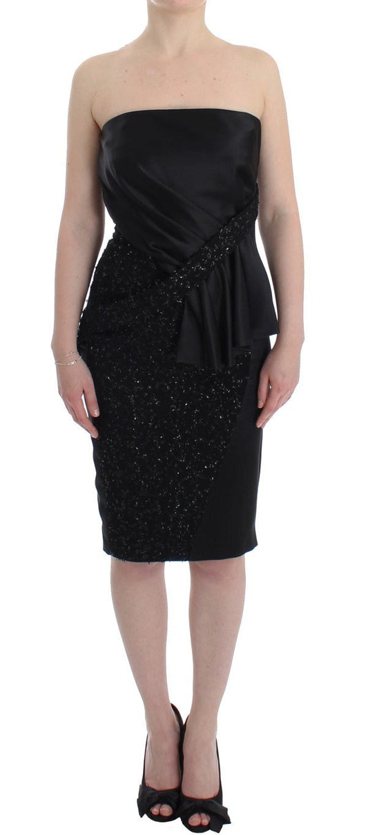 Black Strapless Embellished Pencil Dress - coffeewithmee2Masha MaP1190S