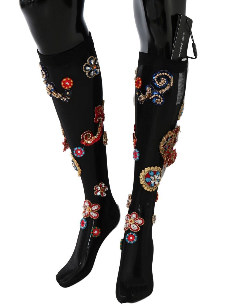 Black Stretch Carretto Crystal Socks - coffeewithmee2Dolce & GabbanaP2202S