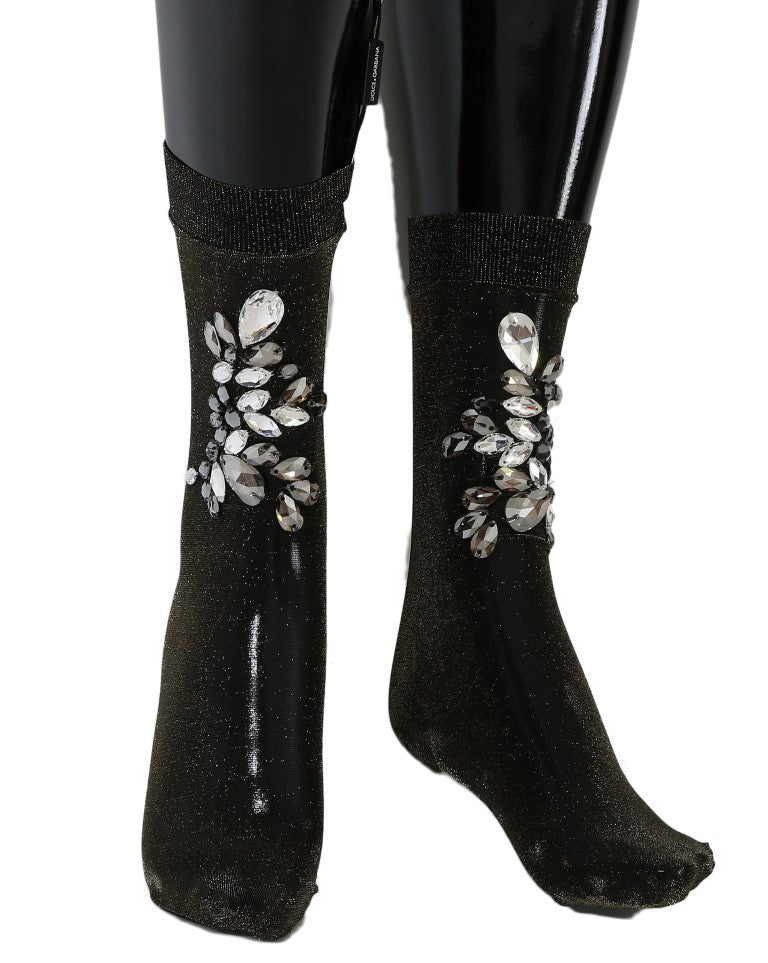 Black Stretch Floral Clear Crystal Socks - coffeewithmee2Dolce & GabbanaP2200S