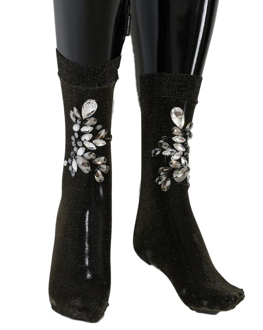 Black Stretch Floral Clear Crystal Socks - coffeewithmee2Dolce & GabbanaP2200S