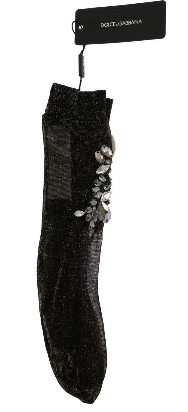 Black Stretch Floral Clear Crystal Socks - coffeewithmee2Dolce & GabbanaP2200S
