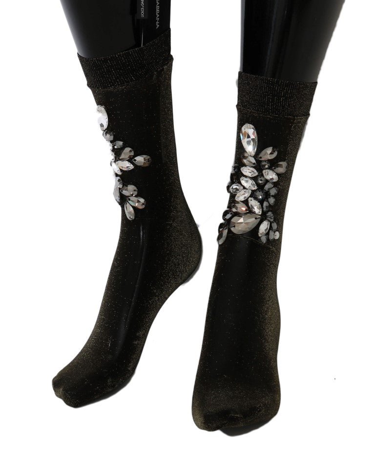 Black Stretch Floral Clear Crystal Socks - coffeewithmee2Dolce & GabbanaP2200S
