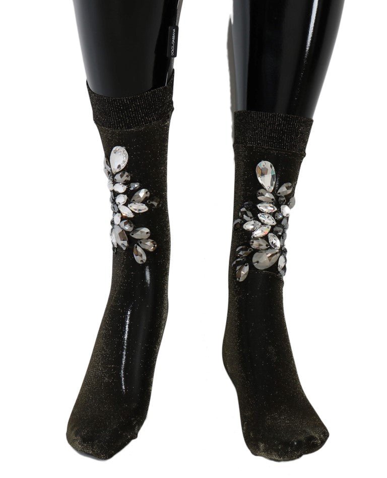Black Stretch Floral Clear Crystal Socks - coffeewithmee2Dolce & GabbanaP2200S