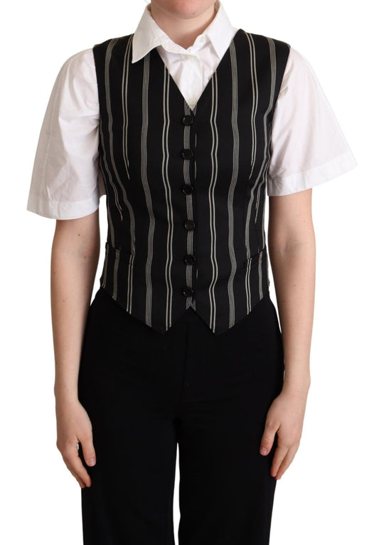 Black Striped Leopard Print Waistcoat Vest - coffeewithmee2Dolce & GabbanaP5276S