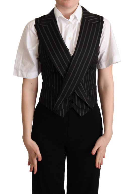 Black Striped Leopard Print Waistcoat Vest Top - coffeewithmee2Dolce & GabbanaP5269S