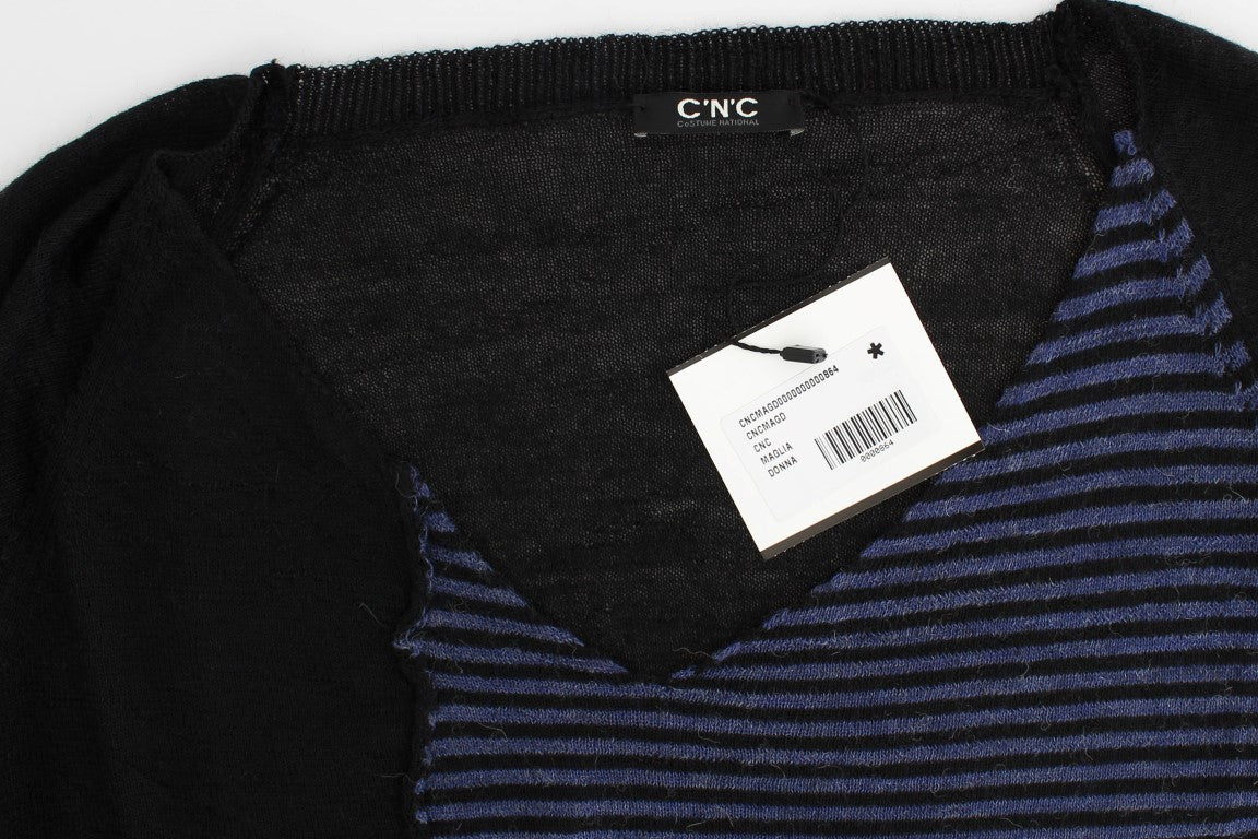 Black striped V-neck sweater - coffeewithmee2Costume NationalP0704S