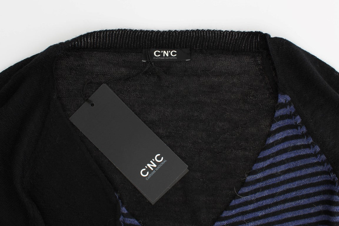 Black striped V-neck sweater - coffeewithmee2Costume NationalP0707S