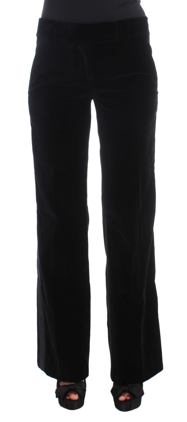 Black Striped Velvet Viscose Bootcut Pants - coffeewithmee2Ermanno ScervinoP1852S