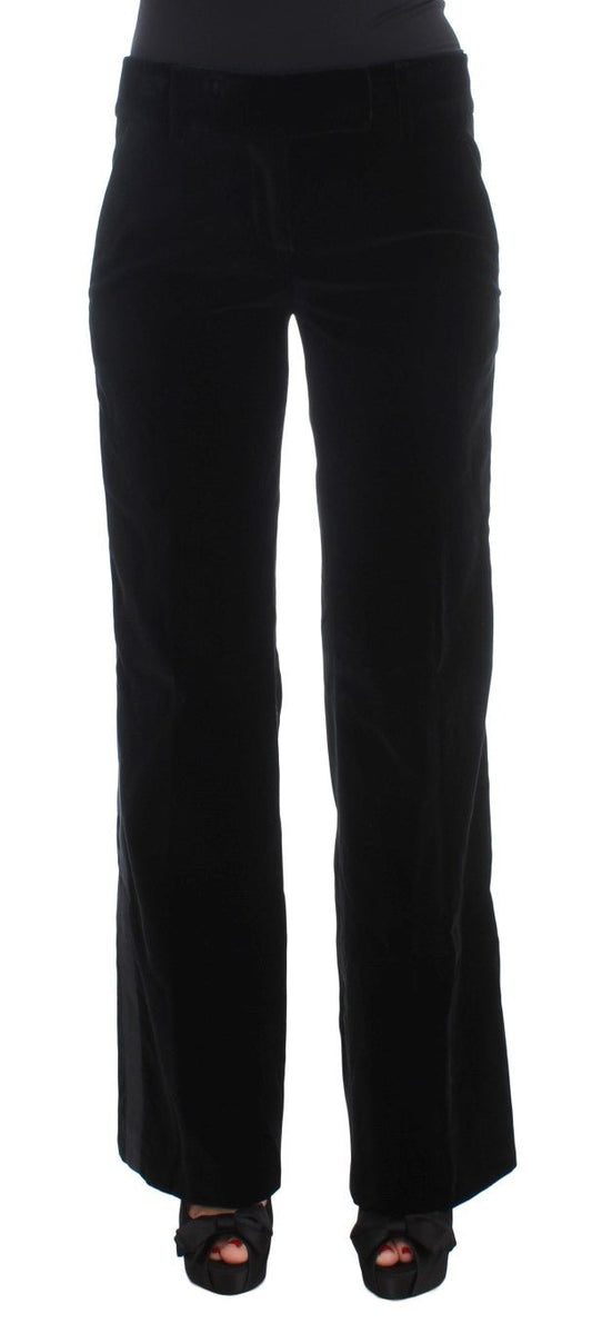 Black Striped Velvet Viscose Bootcut Pants - coffeewithmee2Ermanno ScervinoP1852S