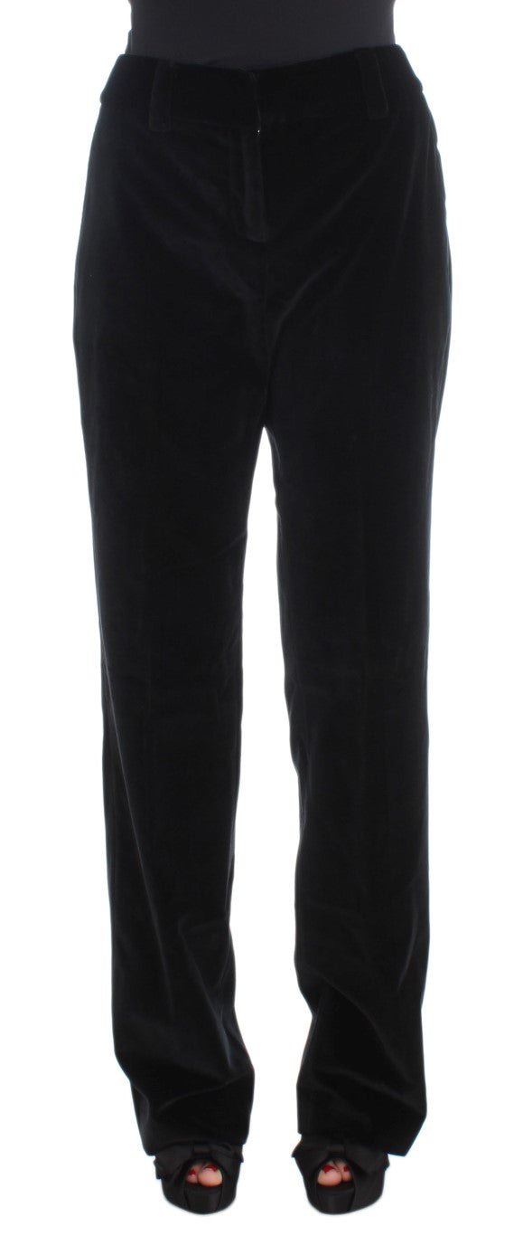 Black Velvet Cotton Straight Legs Pants - coffeewithmee2Ermanno ScervinoP1850S