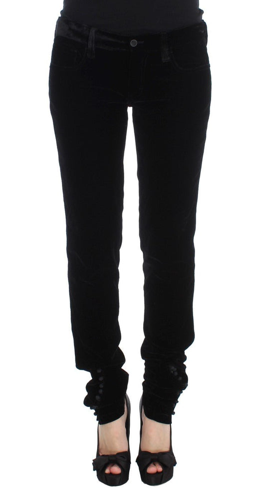 Black Viscose Blend Velvet Slim Fit Pants - coffeewithmee2Ermanno ScervinoP1840S