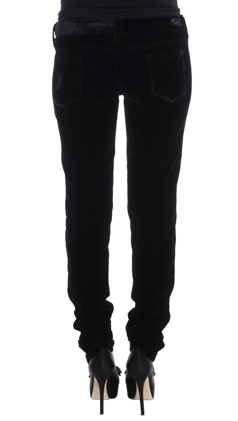 Black Viscose Blend Velvet Slim Fit Pants - coffeewithmee2Ermanno ScervinoP1840S