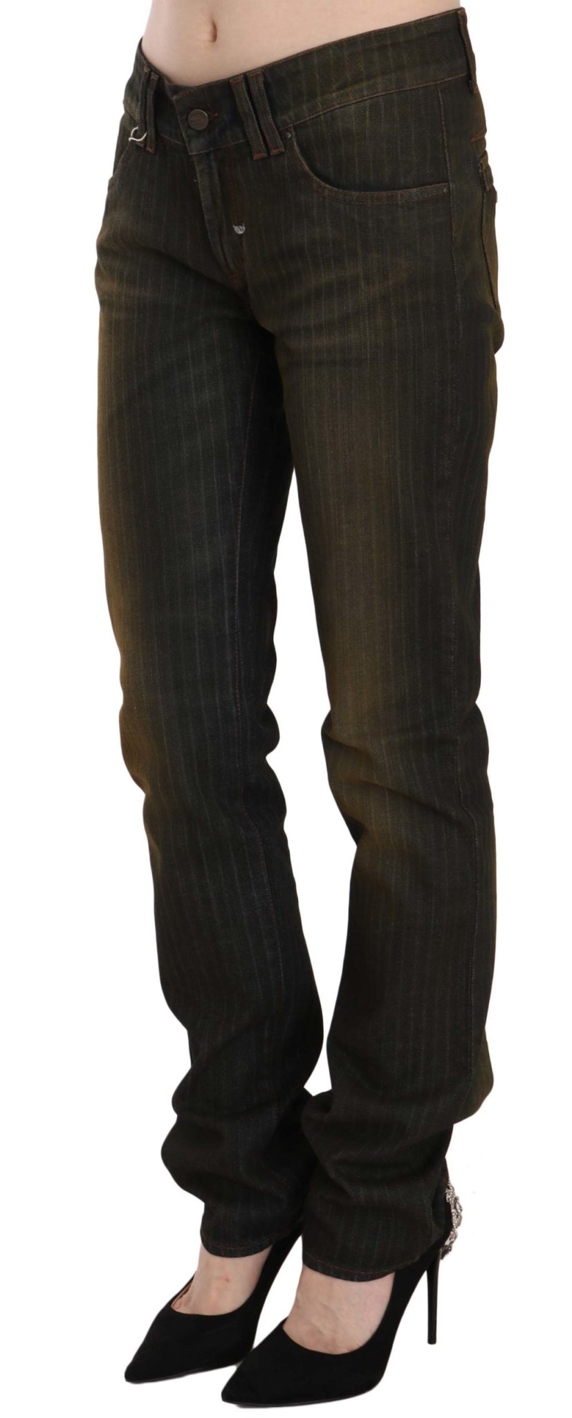 Black Washed Low Waist Slim Fit Denim Pants Jeans - coffeewithmee2Just CavalliP2304S