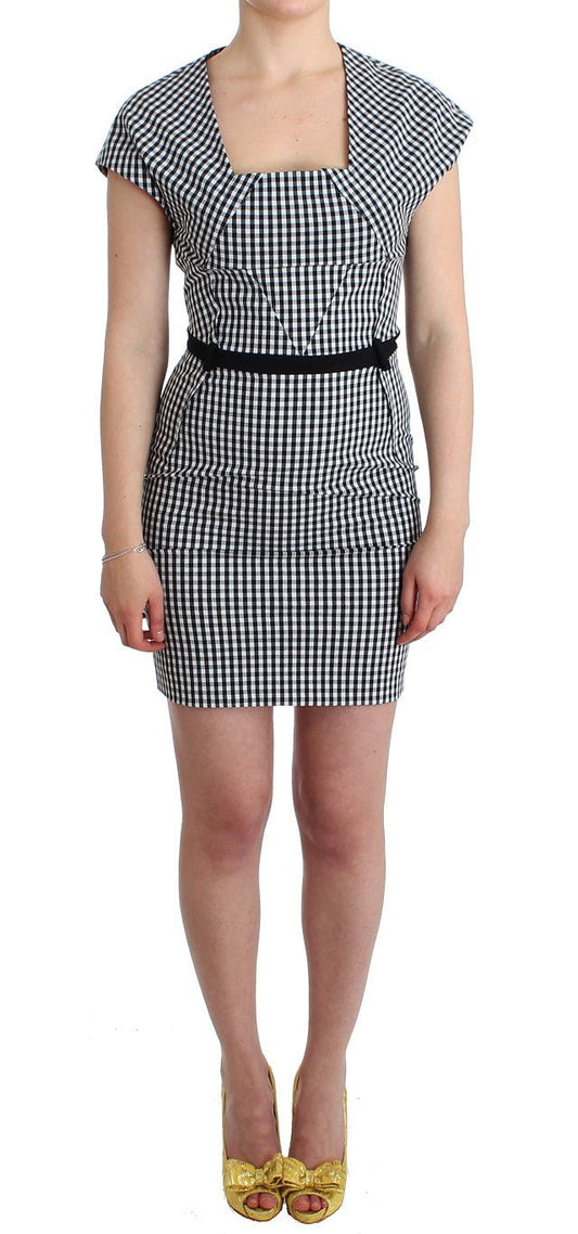 Black White Checkered Belted Sheath Dress - coffeewithmee2GF FerreP1095S
