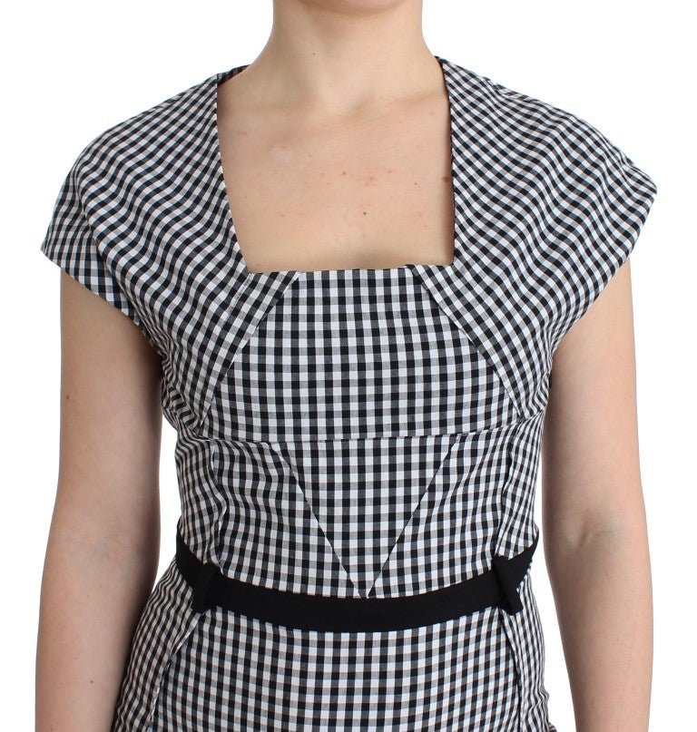 Black White Checkered Belted Sheath Dress - coffeewithmee2GF FerreP1095S