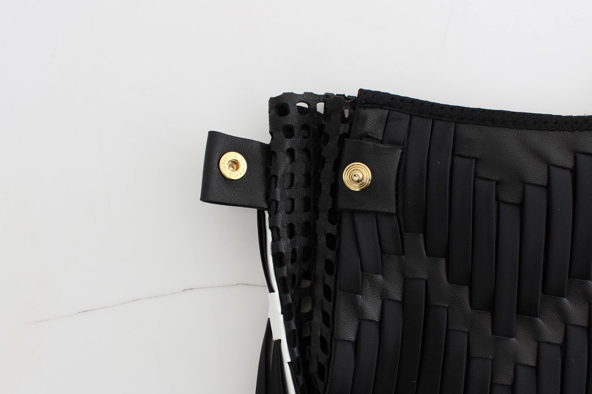 Black White Chevron Nappa Leather Shorts - coffeewithmee2Martina SpetlovaP1189S