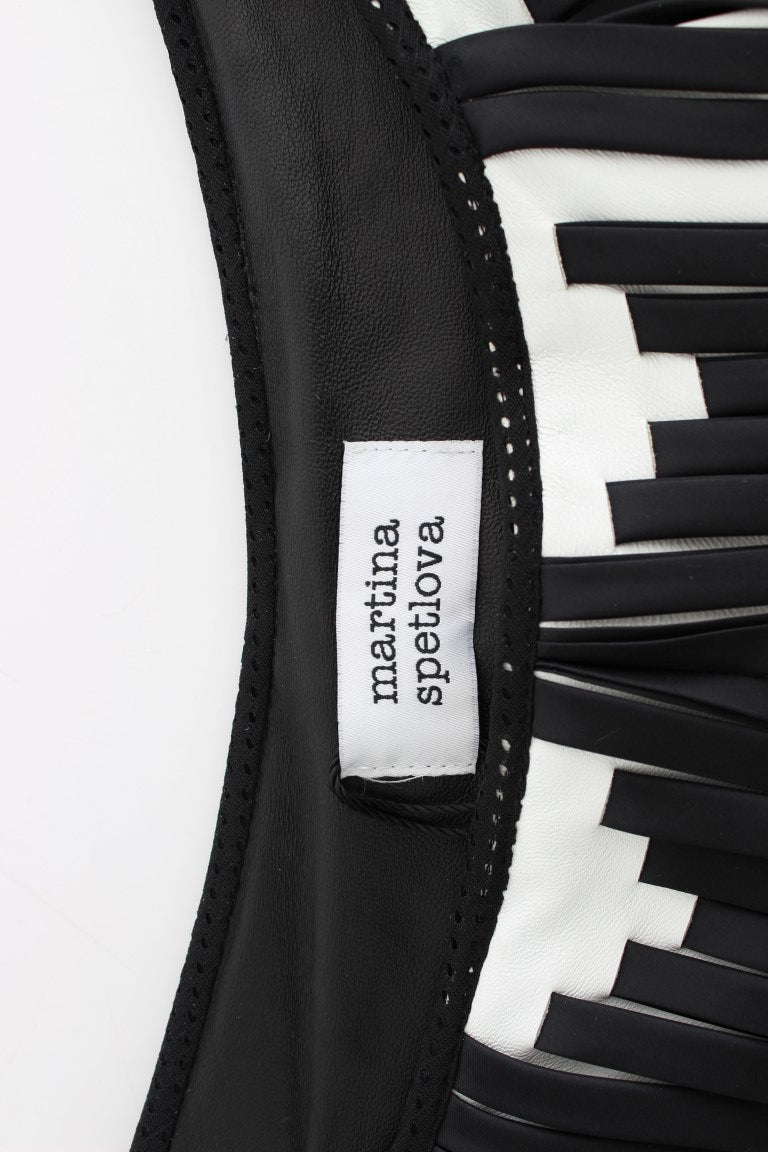 Black White Chevron Nappa Leather Shorts - coffeewithmee2Martina SpetlovaP1189S