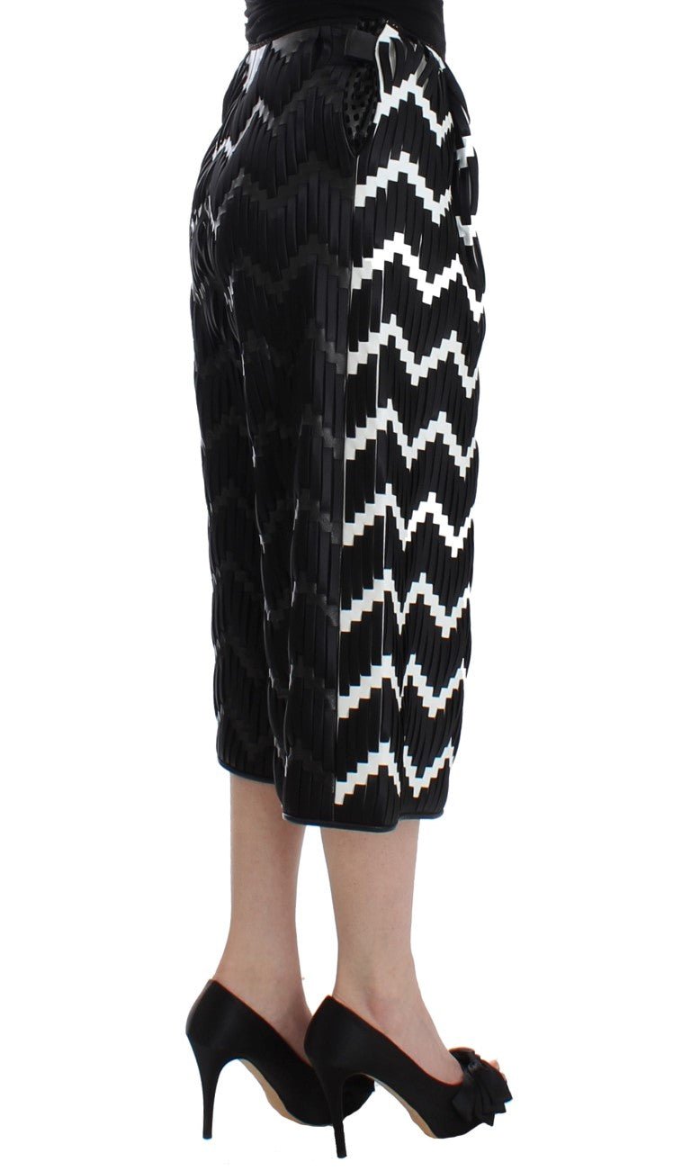 Black White Chevron Nappa Leather Shorts - coffeewithmee2Martina SpetlovaP1189S