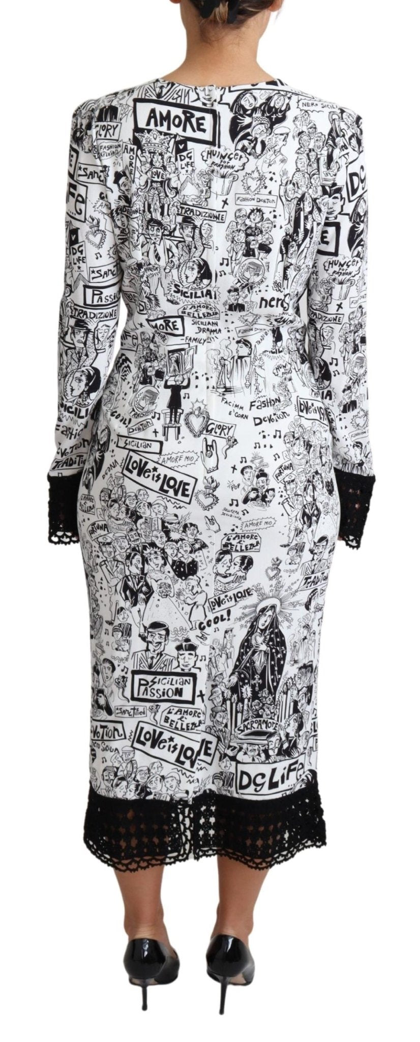 Black White Comics Print Fitted Midi Dress - coffeewithmee2Dolce & GabbanaP4477S