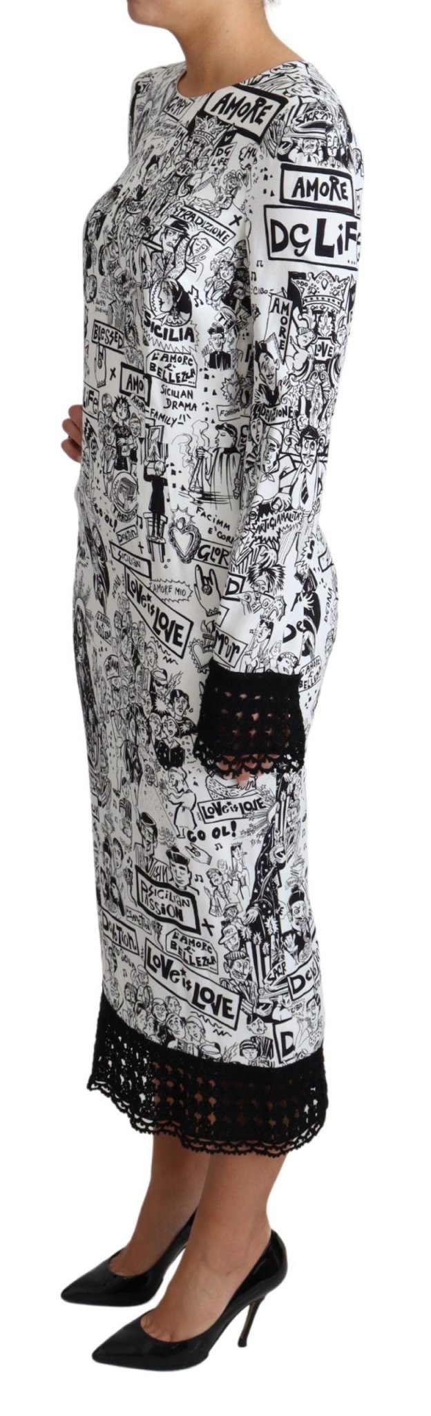 Black White Comics Print Fitted Midi Dress - coffeewithmee2Dolce & GabbanaP4477S