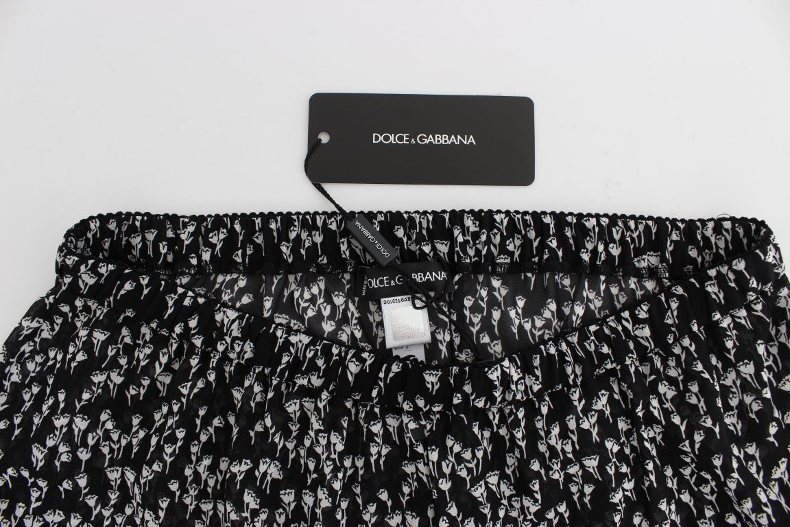 Black White Floral Lace Silk Sleepwear Shorts - coffeewithmee2Dolce & GabbanaP1153S