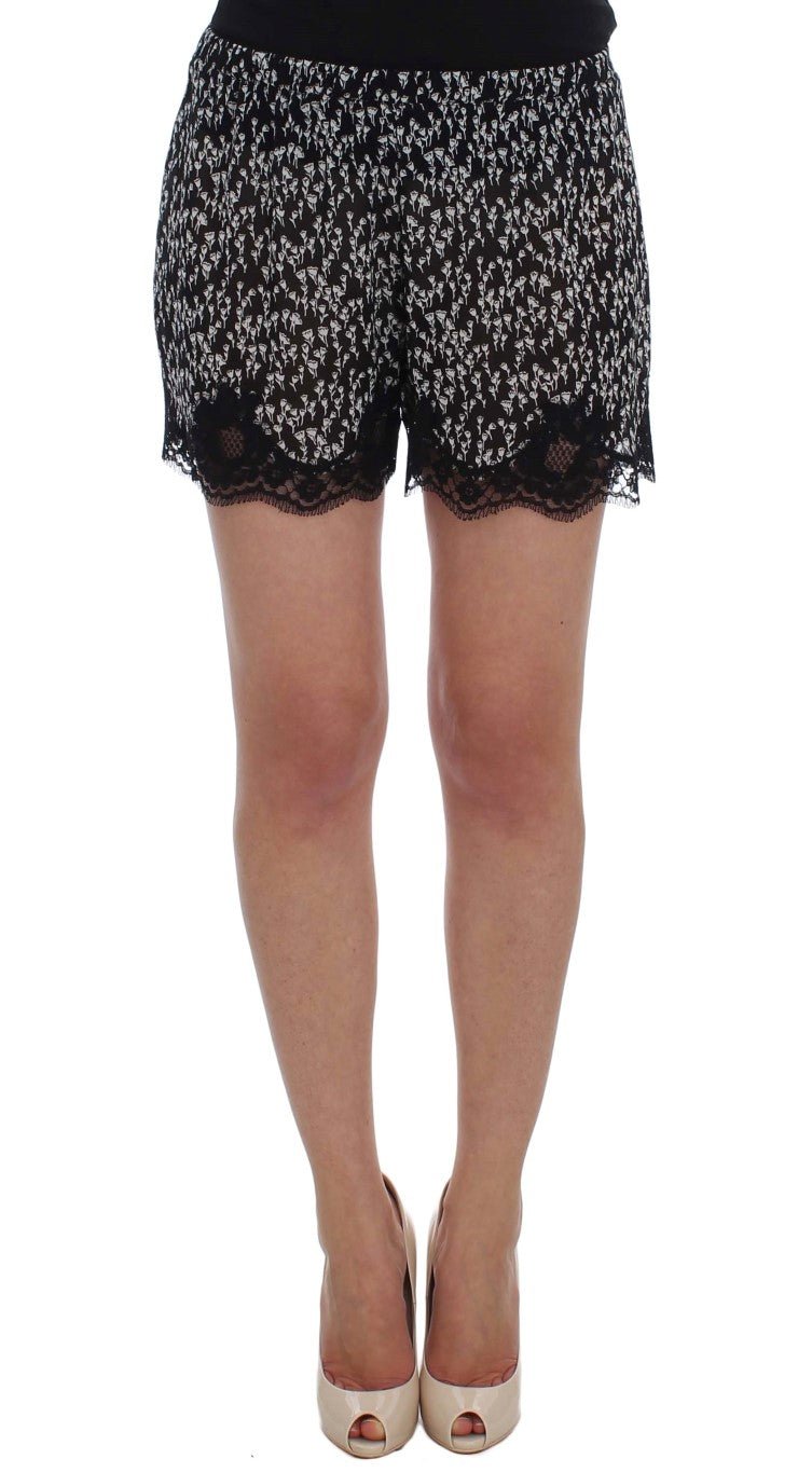 Black White Floral Lace Silk Sleepwear Shorts - coffeewithmee2Dolce & GabbanaP1153S