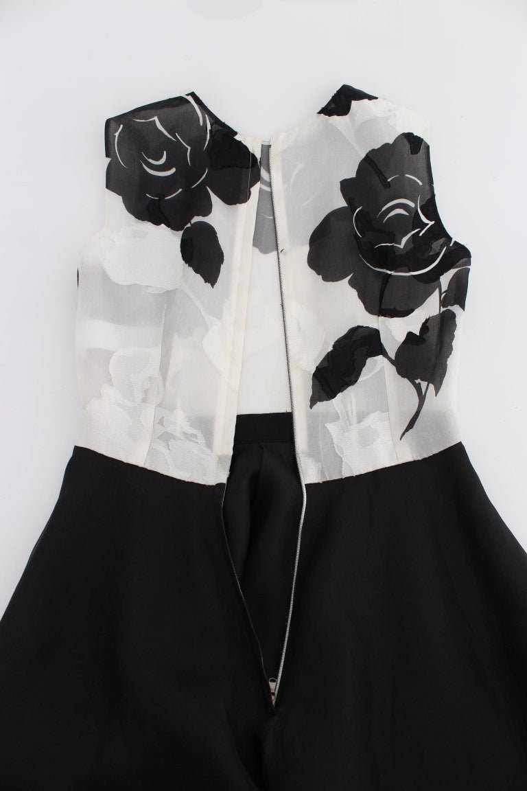 Black White Floral Silk Sheath Gown Dress - coffeewithmee2Dolce & GabbanaP1029S