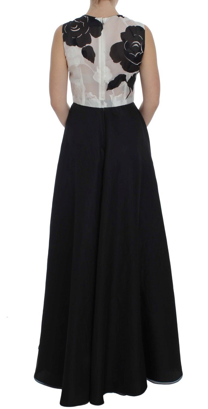 Black White Floral Silk Sheath Gown Dress - coffeewithmee2Dolce & GabbanaP1029S