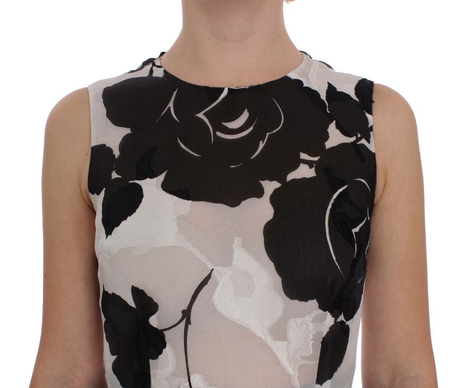 Black White Floral Silk Sheath Gown Dress - coffeewithmee2Dolce & GabbanaP1029S