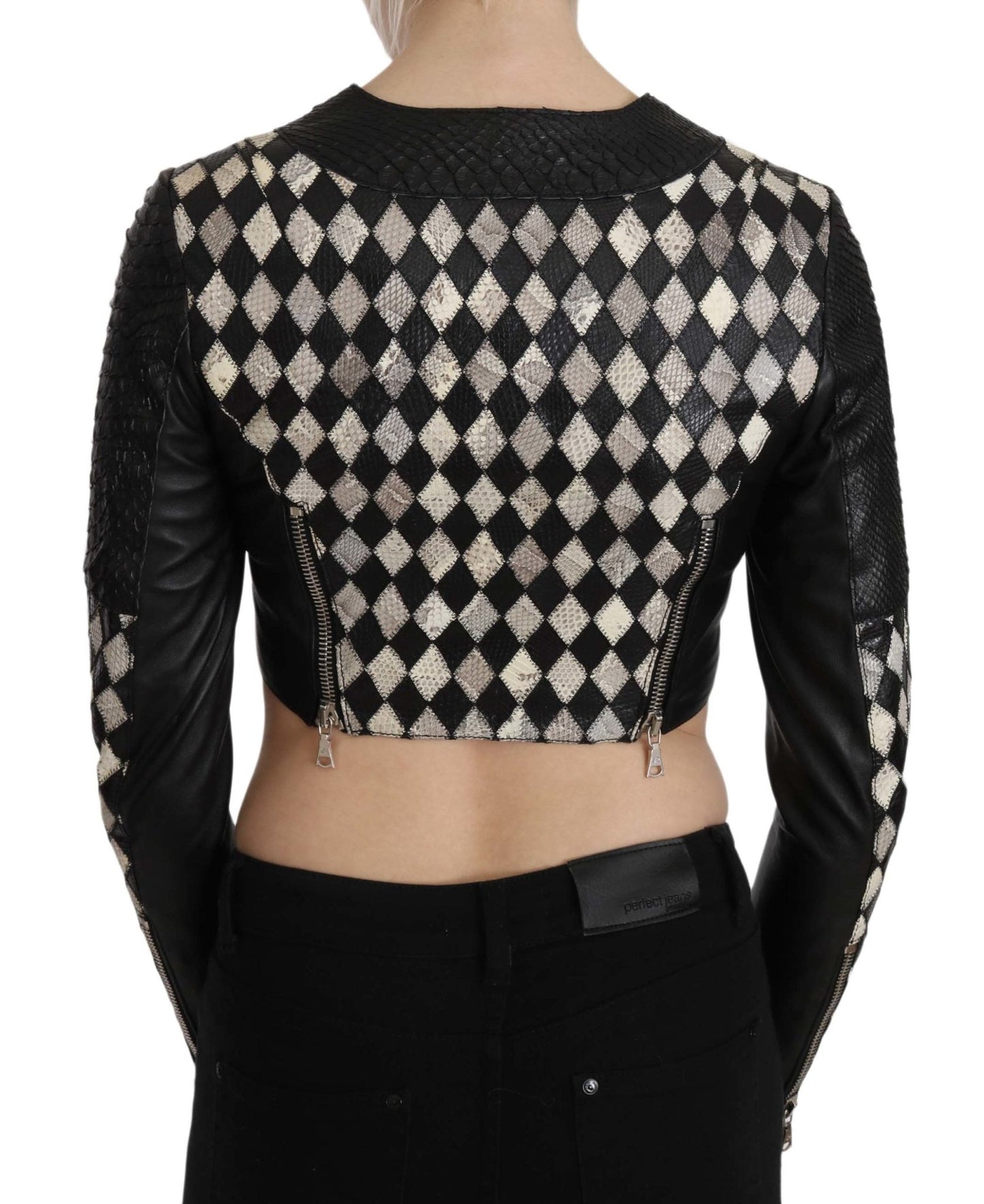 Black White Leather Short Cropped Biker Jacket Coat - coffeewithmee2John RichmondP2420S