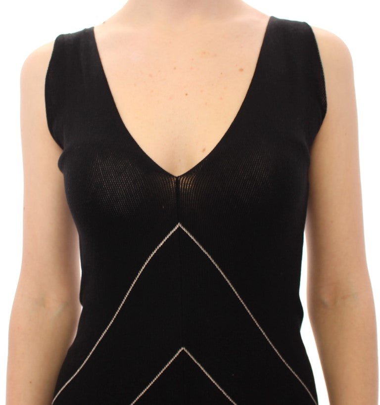 Black White Low V Neck Knitted Cocktail Dress - coffeewithmee2Alice PalmerP1223S