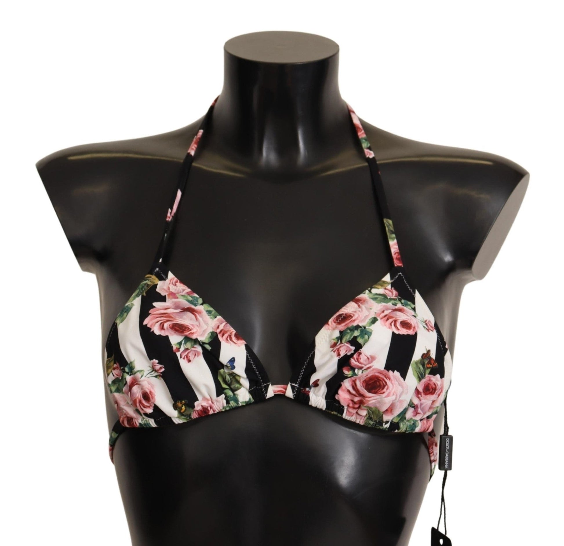 Black White Striped Floral Print Swimwear Bikini - coffeewithmee2Dolce & GabbanaP4990S