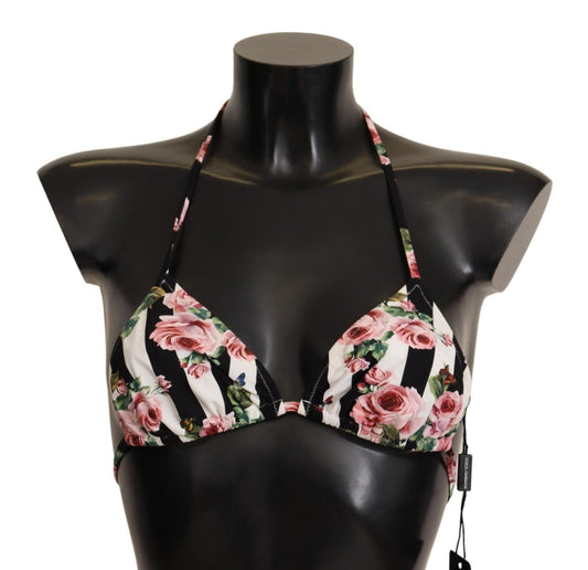 Black White Striped Floral Print Swimwear Bikini - coffeewithmee2Dolce & GabbanaP4990S