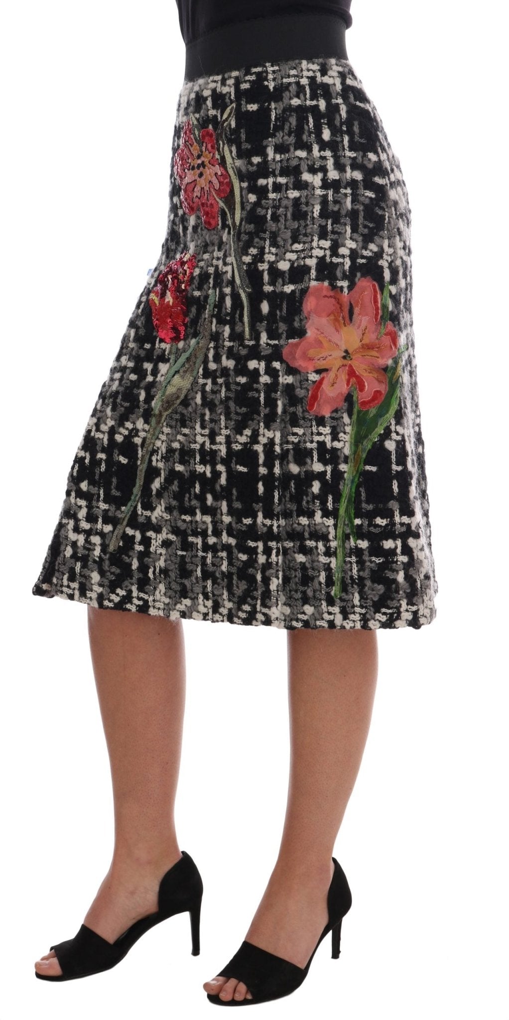 Black White Wool Sequined Roses Skirt - coffeewithmee2Dolce & GabbanaP1533S