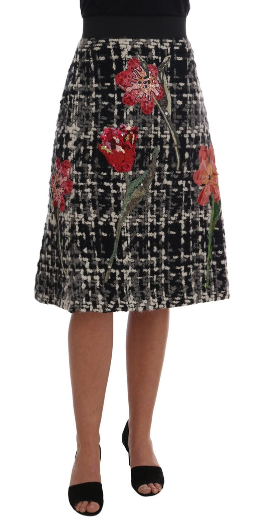 Black White Wool Sequined Roses Skirt - coffeewithmee2Dolce & GabbanaP1533S