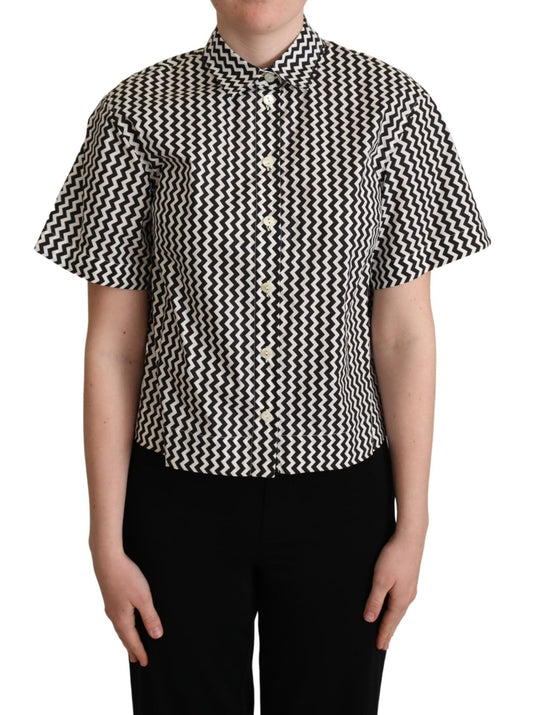 Black White Zigzag Collar Cotton Top Shirt - coffeewithmee2Dolce & GabbanaP5001S